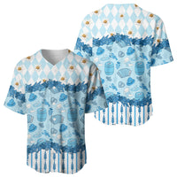 Oktoberfest Bavarian Heritage Baseball Jersey Edelweiss Beer Festival Blue Pattern