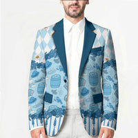 Oktoberfest Bavarian Heritage Blazer Edelweiss Beer Festival Blue Pattern