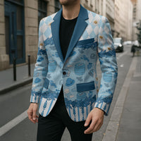 Oktoberfest Bavarian Heritage Blazer Edelweiss Beer Festival Blue Pattern