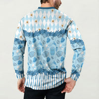 Oktoberfest Bavarian Heritage Button Sweatshirt Edelweiss Beer Festival Blue Pattern
