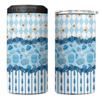 Oktoberfest Bavarian Heritage 4 in 1 Can Cooler Tumbler Edelweiss Beer Festival Blue Pattern