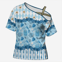 Oktoberfest Bavarian Heritage Cross Shoulder Shirt Edelweiss Beer Festival Blue Pattern