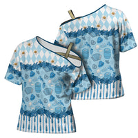 Oktoberfest Bavarian Heritage Cross Shoulder Shirt Edelweiss Beer Festival Blue Pattern