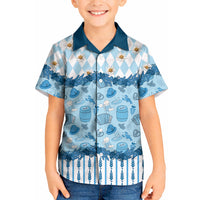 Oktoberfest Bavarian Heritage Kid Hawaiian Shirt Edelweiss Beer Festival Blue Pattern