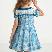 Oktoberfest Bavarian Heritage Kid Short Sleeve Dress Edelweiss Beer Festival Blue Pattern