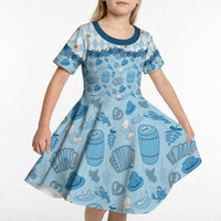 Oktoberfest Bavarian Heritage Kid Short Sleeve Dress Edelweiss Beer Festival Blue Pattern