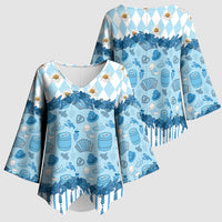 Oktoberfest Bavarian Heritage Kimono Sleeve Blouse Edelweiss Beer Festival Blue Pattern
