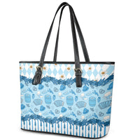 Oktoberfest Bavarian Heritage Leather Tote Bag Edelweiss Beer Festival Blue Pattern