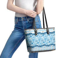 Oktoberfest Bavarian Heritage Leather Tote Bag Edelweiss Beer Festival Blue Pattern