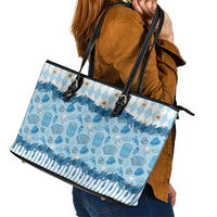Oktoberfest Bavarian Heritage Leather Tote Bag Edelweiss Beer Festival Blue Pattern