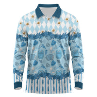Oktoberfest Bavarian Heritage Long Sleeve Polo Shirt Edelweiss Beer Festival Blue Pattern