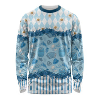 Oktoberfest Bavarian Heritage Long Sleeve Shirt Edelweiss Beer Festival Blue Pattern