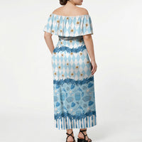 Oktoberfest Bavarian Heritage Off Shoulder Maxi Dress Edelweiss Beer Festival Blue Pattern