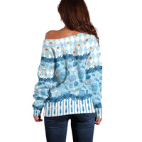 Oktoberfest Bavarian Heritage Off Shoulder Sweater Edelweiss Beer Festival Blue Pattern
