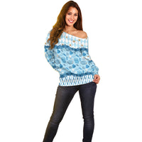 Oktoberfest Bavarian Heritage Off Shoulder Sweater Edelweiss Beer Festival Blue Pattern