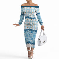 Oktoberfest Bavarian Heritage Off The Shoulder Long Sleeve Dress Edelweiss Beer Festival Blue Pattern