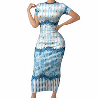 Oktoberfest Bavarian Heritage Short Sleeve Bodycon Dress Edelweiss Beer Festival Blue Pattern