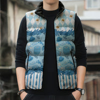 Oktoberfest Bavarian Heritage Sleeveless Puffer Jacket Edelweiss Beer Festival Blue Pattern