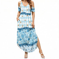 Oktoberfest Bavarian Heritage Summer Maxi Dress Edelweiss Beer Festival Blue Pattern