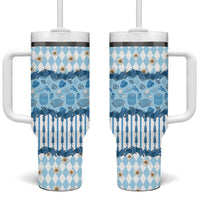 Oktoberfest Bavarian Heritage Tumbler With Handle Edelweiss Beer Festival Blue Pattern