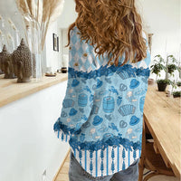 Oktoberfest Bavarian Heritage Women Casual Shirt Edelweiss Beer Festival Blue Pattern