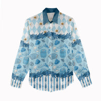 Oktoberfest Bavarian Heritage Women Casual Shirt Edelweiss Beer Festival Blue Pattern