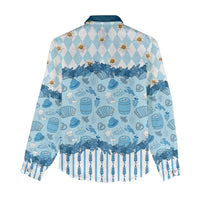 Oktoberfest Bavarian Heritage Women Casual Shirt Edelweiss Beer Festival Blue Pattern