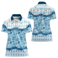 Oktoberfest Bavarian Heritage Women Polo Shirt Edelweiss Beer Festival Blue Pattern