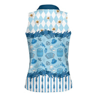Oktoberfest Bavarian Heritage Women Sleeveless Polo Shirt Edelweiss Beer Festival Blue Pattern