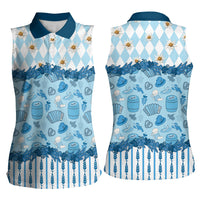 Oktoberfest Bavarian Heritage Women Sleeveless Polo Shirt Edelweiss Beer Festival Blue Pattern