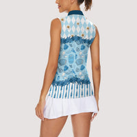 Oktoberfest Bavarian Heritage Women Sleeveless Polo Shirt Edelweiss Beer Festival Blue Pattern