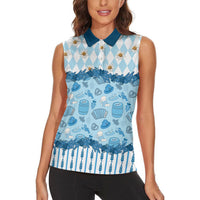 Oktoberfest Bavarian Heritage Women Sleeveless Polo Shirt Edelweiss Beer Festival Blue Pattern