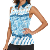 Oktoberfest Bavarian Heritage Women Sleeveless Polo Shirt Edelweiss Beer Festival Blue Pattern