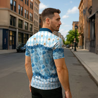 Oktoberfest Bavarian Heritage Zipper Polo Shirt Edelweiss Beer Festival Blue Pattern