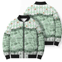 Oktoberfest Bavarian Heritage Bomber Puffer Jacket Edelweiss Beer Festival Green Pattern