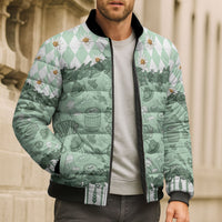 Oktoberfest Bavarian Heritage Bomber Puffer Jacket Edelweiss Beer Festival Green Pattern