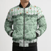 Oktoberfest Bavarian Heritage Bomber Puffer Jacket Edelweiss Beer Festival Green Pattern