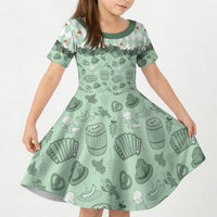 Oktoberfest Bavarian Heritage Kid Short Sleeve Dress Edelweiss Beer Festival Green Pattern