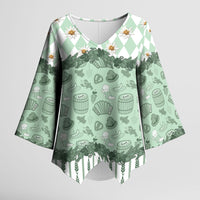 Oktoberfest Bavarian Heritage Kimono Sleeve Blouse Edelweiss Beer Festival Green Pattern