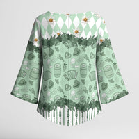 Oktoberfest Bavarian Heritage Kimono Sleeve Blouse Edelweiss Beer Festival Green Pattern