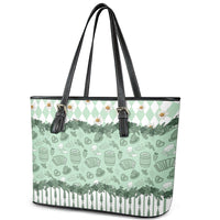 Oktoberfest Bavarian Heritage Leather Tote Bag Edelweiss Beer Festival Green Pattern