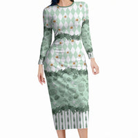 Oktoberfest Bavarian Heritage Long Sleeve Bodycon Dress Edelweiss Beer Festival Green Pattern