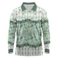 Oktoberfest Bavarian Heritage Long Sleeve Polo Shirt Edelweiss Beer Festival Green Pattern