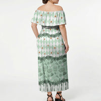 Oktoberfest Bavarian Heritage Off Shoulder Maxi Dress Edelweiss Beer Festival Green Pattern