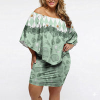 Oktoberfest Bavarian Heritage Off Shoulder Short Dress Edelweiss Beer Festival Green Pattern