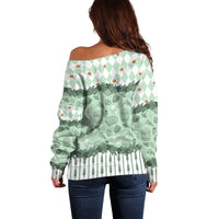 Oktoberfest Bavarian Heritage Off Shoulder Sweater Edelweiss Beer Festival Green Pattern