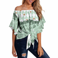 Oktoberfest Bavarian Heritage Off Shoulder Wrap Waist Top Edelweiss Beer Festival Green Pattern
