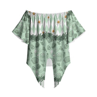 Oktoberfest Bavarian Heritage Off Shoulder Wrap Waist Top Edelweiss Beer Festival Green Pattern