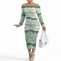 Oktoberfest Bavarian Heritage Off The Shoulder Long Sleeve Dress Edelweiss Beer Festival Green Pattern