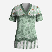 Oktoberfest Bavarian Heritage Scrub Top Edelweiss Beer Festival Green Pattern
